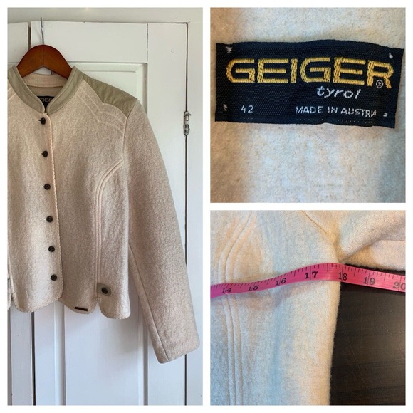 Vtg Geiger Austria Boiled Wool‎ Tyrol Jacket Women’s 42 Ivory FLAWS - Picture 1 of 16